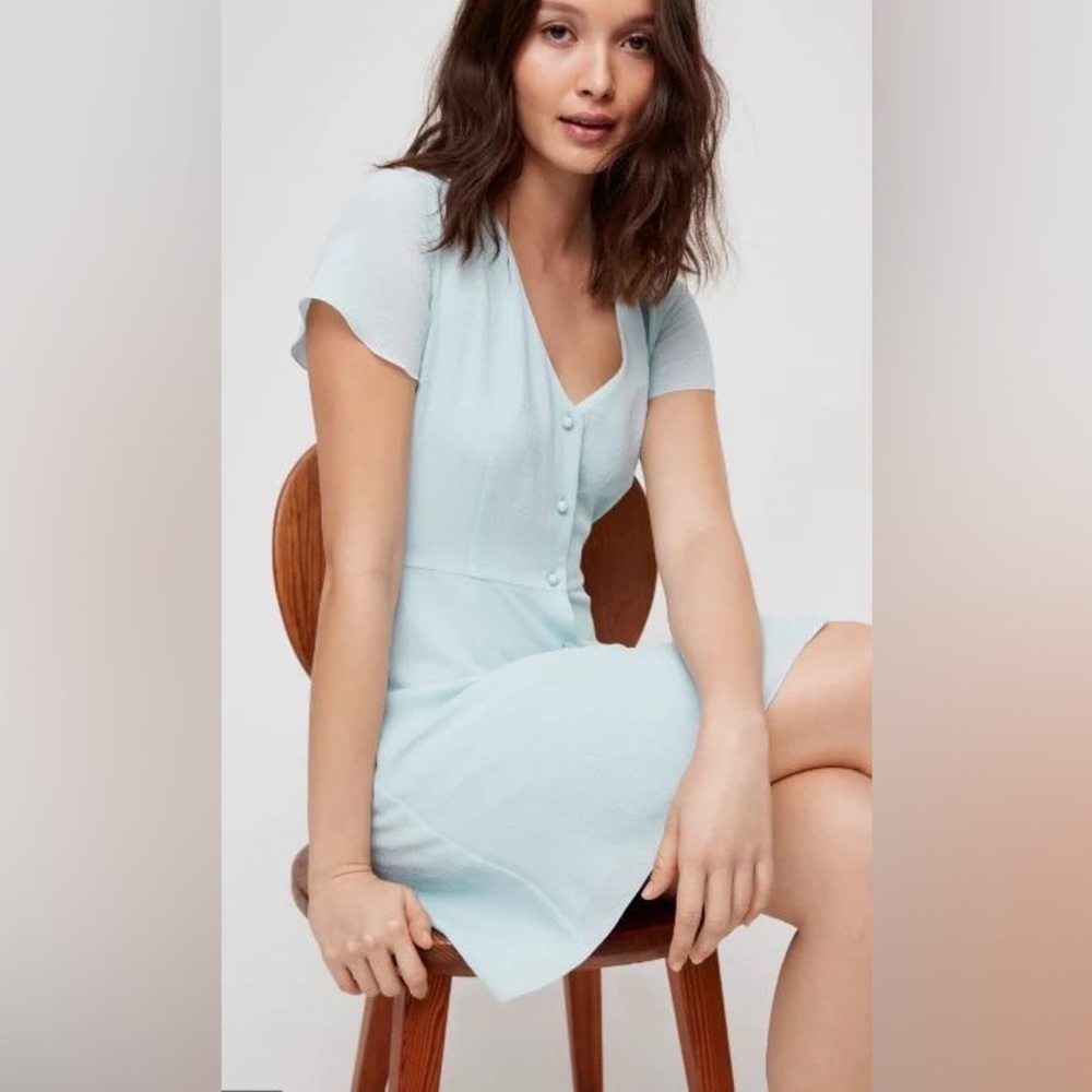 Wilfred Aritzia Nazaire Dress Baby Blue Fit Flare Skater Button Down Short 2 - Picture 2 of 9